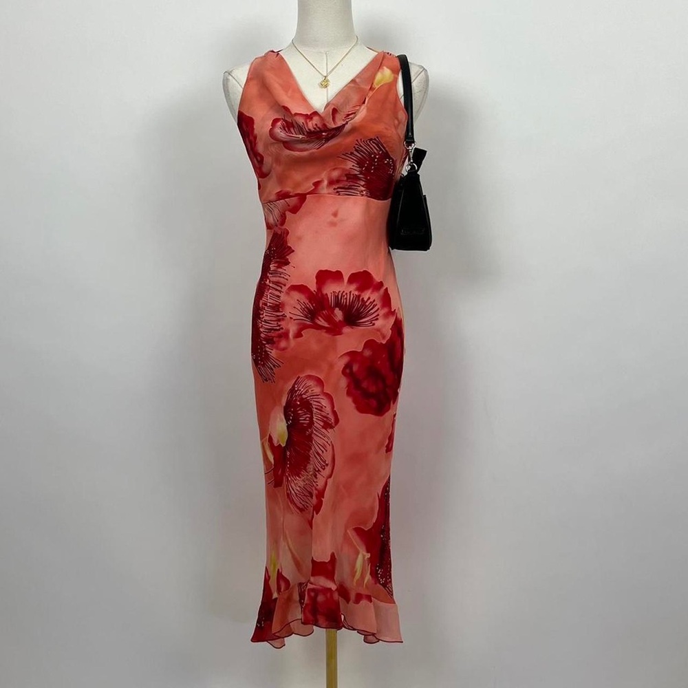 Y2k floral midi dress with cowl neckline